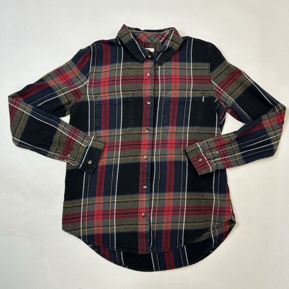 Vans Flannel Button Up Shirt Womens Medium Plaid Cotton Long Sleeve Collared - Picture 1 of 7